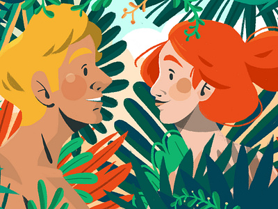 Adam and Eve character couple cute design graphic header illustration love vector webdesign