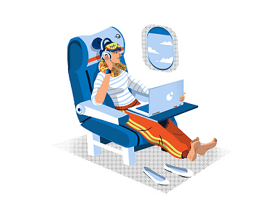 In Plane View character cute flat fun girl graphic illustration vector