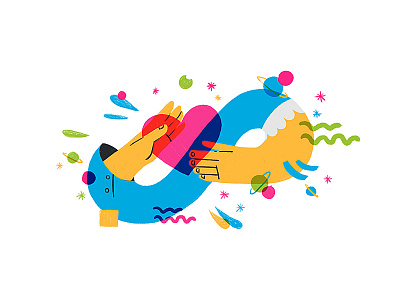 Keep in Touch app characterdesign cute design doodle exploration flat graphic hand hearth illustration love multiply space spot startup uxui vector vibrant web