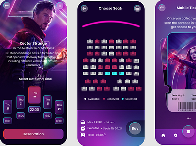 Movie ticket booking app animation app graphic design movie ticket ui