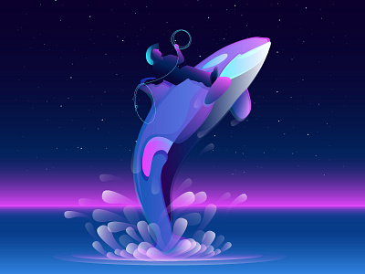 Whale rider design futuristic illustration modern neon rider sea vector vectorart whale