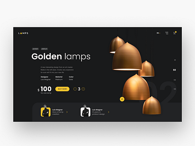 Golden lamps concept app black dark design design art lamp minimal typography ui ux web website yellow