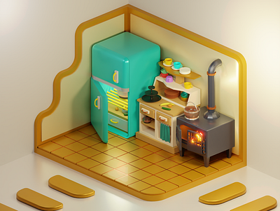 Little kitchen 3d design illustration