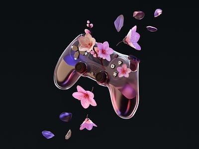 PS4 Controller 3d blender cherry blossom design echo flower glass illustration japanese cherry ps4 ps4 controller render sakura