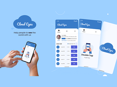 Cloud Eyes - UI/UX Case Study Project blind blind person blue cloud cloudeyes communication designthinking eyes help iteration mvp needs object see studycase uiuxdesign usability testing visual visual impairment volunteer