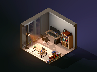 Low-Poly Home Office 3d c4d cinema4d illustration isometric low poly