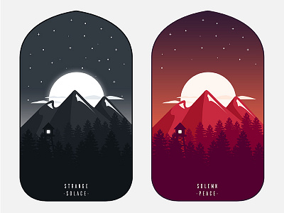 Peace And Solace design flat forest icon illustration minimal minimalist moon mountains nature vector window