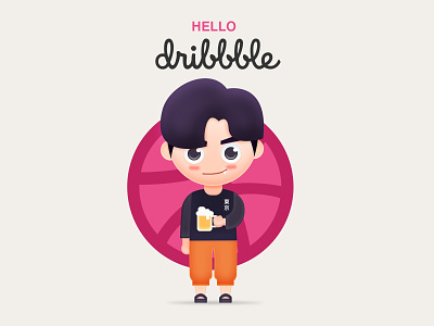 Hello dribbble beer design dribbble flat hello illustration logo man people pink pinkman ui