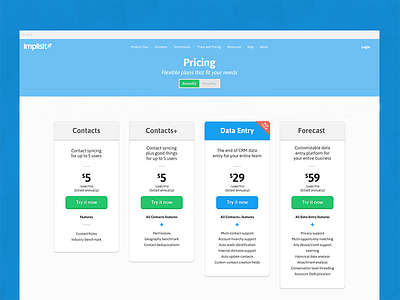 Implisit Pricing Page crm data price pricing page uiux