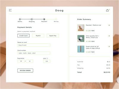 Credit card checkout for DOOG credit card checkout ui