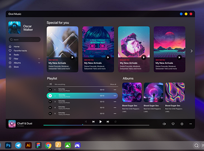 Application for listening to music "Oxxi Music" Dark app design mac mac os music oc ui ux windows