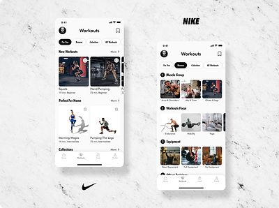 Daily UI Challenge #19 Nike Training Club (Fitness app) app cards chalenge club dashboard design fit fitness mobile nike training ui white