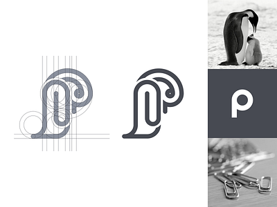 Penguin + Paperclips + P artwork brand identity business card coreldraw creative graphic design illustrator letter head logo p paperclips penguin
