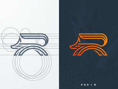 Fox + R animal artwork brand identity coreldraw fox graphic design grid icon illustartor line arts logo r