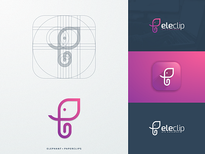 Eleclips artism design artwork brand identity creative elephant graphicdesign grid logo line art logo paperclips