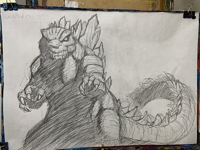 Graphite Godzilla sketch illustration paper pencil