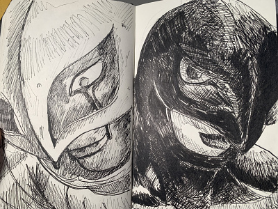 Sketch book pages, from manga panel, berserk comic fan art illustration ink manga