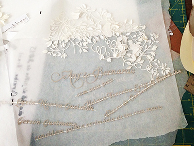 Paper Cut Wedding Invite, in progress hand made paper paper cut wedding invitation