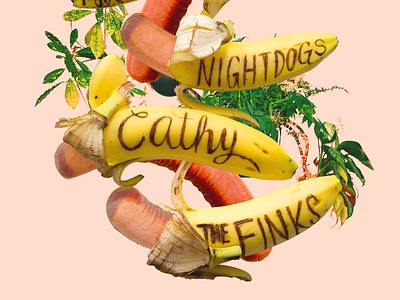 Cathy is Bananas (Magic City Band Flyer Illustration) bananas craft digital digital collage hot dogs illustration lettering photo collage