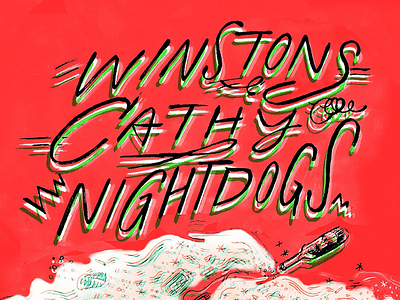 Cathy at Union Pool band flyer christmas drunk flier green hand drawn holiday illustration lettering red type