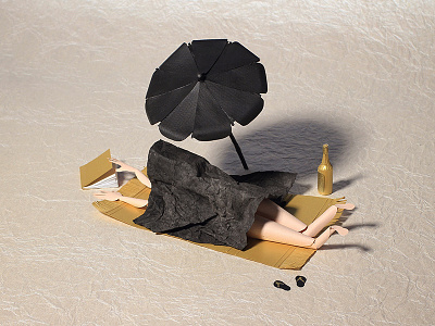 Beach Day beach editorial goth illustration papercraft papersculpture summer sunbather