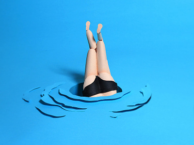 Swim beach editorial illustration papercraft papersculpture summer sunbather swim