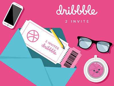 2 Dribbble Invites clean color design dribbble graphics illustrator invitation invite ticket ui