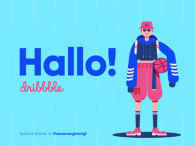 Hallo Dribbble! basketball character debut dribbble firstshot gydient illustration