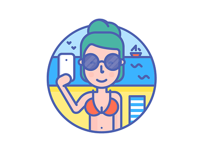 Summer selfie! beach bikini boat girl illustration illustrator line sea selfie summer sun vector