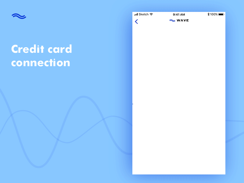 Process of connection between physical card and WaveApp blue financial motion ui ux waveapp white