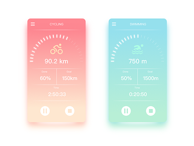 Sport Tracking app application colors concept cycling icons mobile sport swimming tracking