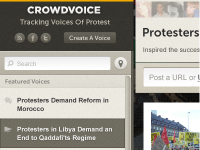 New UI for Crowdvoice.org header search sidebar
