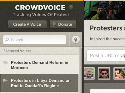 Revised CrowdVoice's sidebar crowdvoice donate map pin search sidebar