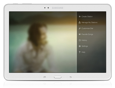 Samsung Milk Music - Tablet App (Menu) app design design management experience design information architecture interaction design mobile mobile apps music product design service design tablet ui user experience user interface ux ux design visual design