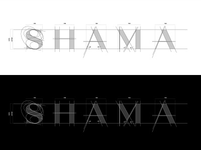 SHAMA Wordmark Gridline Construction beauty blueprint branding elegant fashion grid grid design grid logo grids identity logo logo design lux luxury minimal panter panter vision typeface wellness wordmark