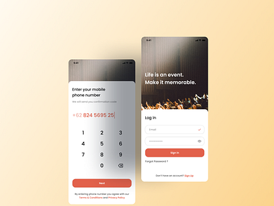 Log in and enter number phone screen branding graphic design ui