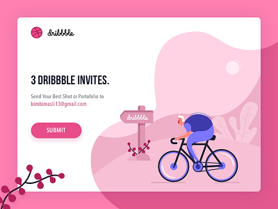 3 Dribbble Invites character clean cycling dribbble invitation dribbble invites flat style header illustration illustration invitation invites landing page simple