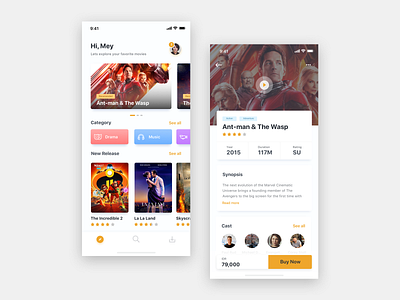 Muviqu : App for Buying Movies 2018 app design buying movies clean gold gradient illustration ios iphone iphone x movies simple ticket trending ui