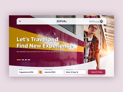 Zepur - Header Exploration for Train’s Ticket Booking 2018 booking clean clean landing page creative dailyui gradient header exploration header illustration illustration invitation ios red ticket ticket booking trains trending typography ui ux