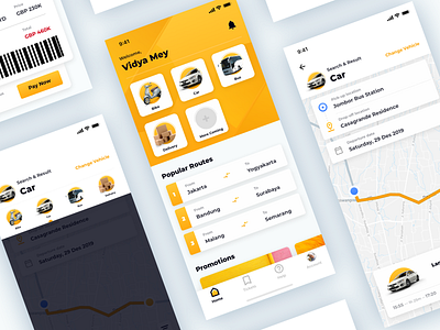 Ride-Hailing App Exploration 2018 2019 bold design bold font booking cards clean creative dailyui exploration gradient illustration ios ios apps ride sharing ticket typography ui ux yellow