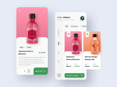 The Body Shop App 2019 trends beauty body care body shop clean clean design cosmetics creative dailyui exploration feminine green ios app mobile app orange pink shopping app ui whitespace woman