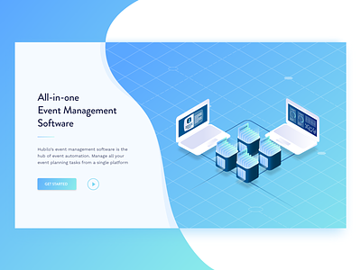 All-in-one Event Management Software Landing Page banner community design event profs eventwebsite hero hubilo illustration isometric ui web webdesign website websitebanner