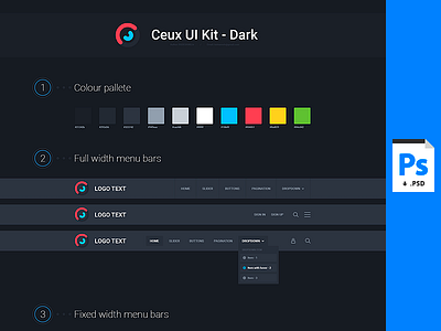 Ceux Simple Ui Kit - Dark buttons colors dark dropdown free freebie kit menubar pagination slider steps ui