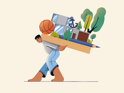Baggage claim baggage basketball carry character character design house man procreate spot illustration web illustration