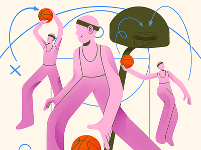 Ballers ball basketball character color court hoop illustration man pink players procreate