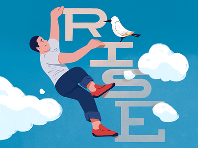 Rising Character bird branding character climb clouds drawing editorial illustration procreate rise rise above