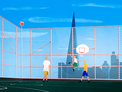 Rooftop basketball basketball city court drawing dunk illustration poster roof series shot texture