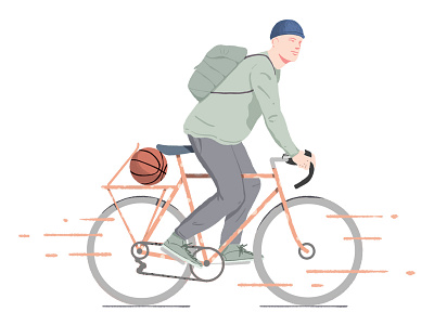 Going to practice basketball bike biking character hat hipster illustration pastel ride spin