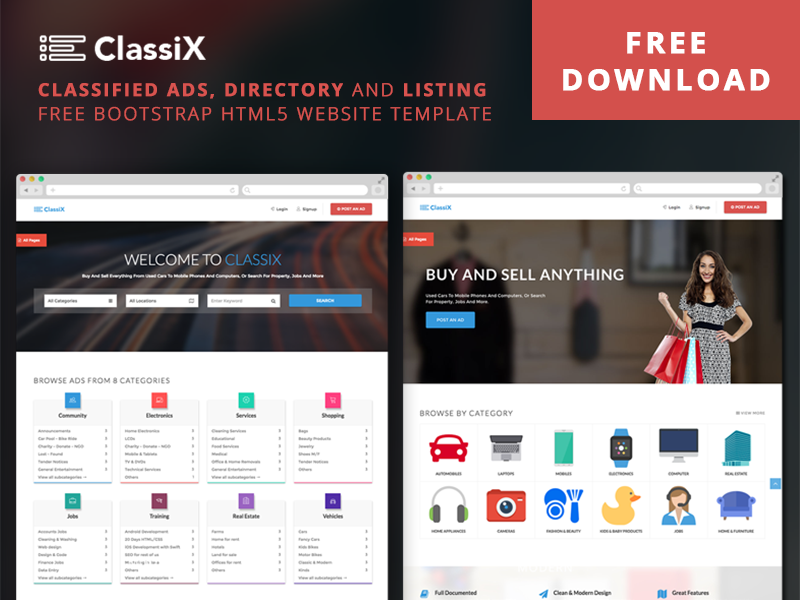 Classix Free Bootstrap Html5 Classified Ads Template By Graygrids Team On Dribbble