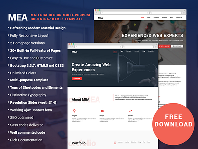 MEA - Free Material Design Bootstrap HTML Template